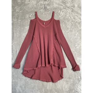 Free People Moonshine Cold Shoulder Sweater Womens Small Dusty Rose Pink READ